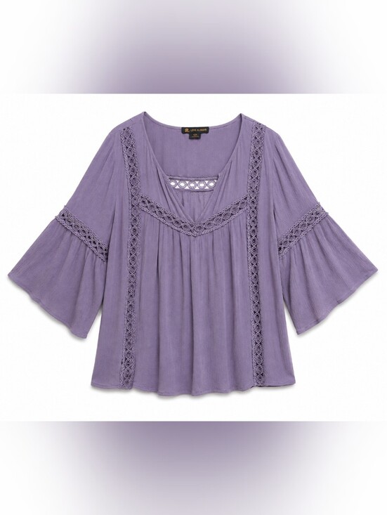 Love & Legend Tops - Love & Legend Lavender Crochet-Trim Peasant Blouse